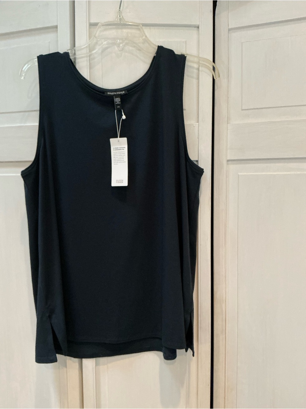 Eileen Fisher Women's NWT navy/ teal Sleeveless Tank Top w/ side slits